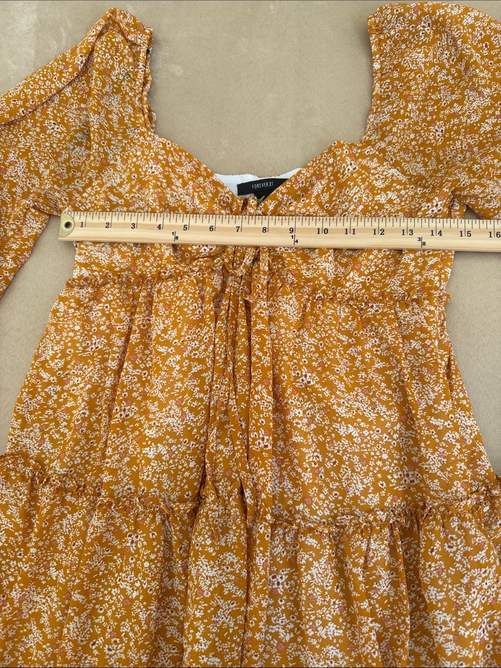 Forever 21 Tiered Floral Long-Sleeve Boho Prairie Cottagecore Mini Dress Size S - Picture 6 of 9